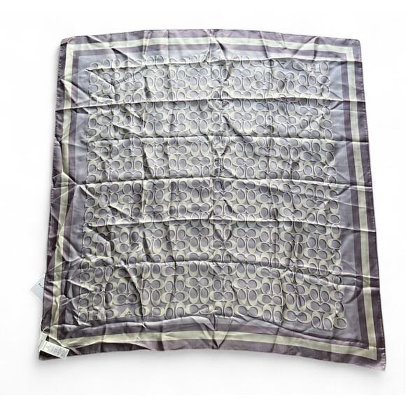 Coach Signature Silk Scarf Lavender Mist Gray 35” Square - Picture 2 of 6